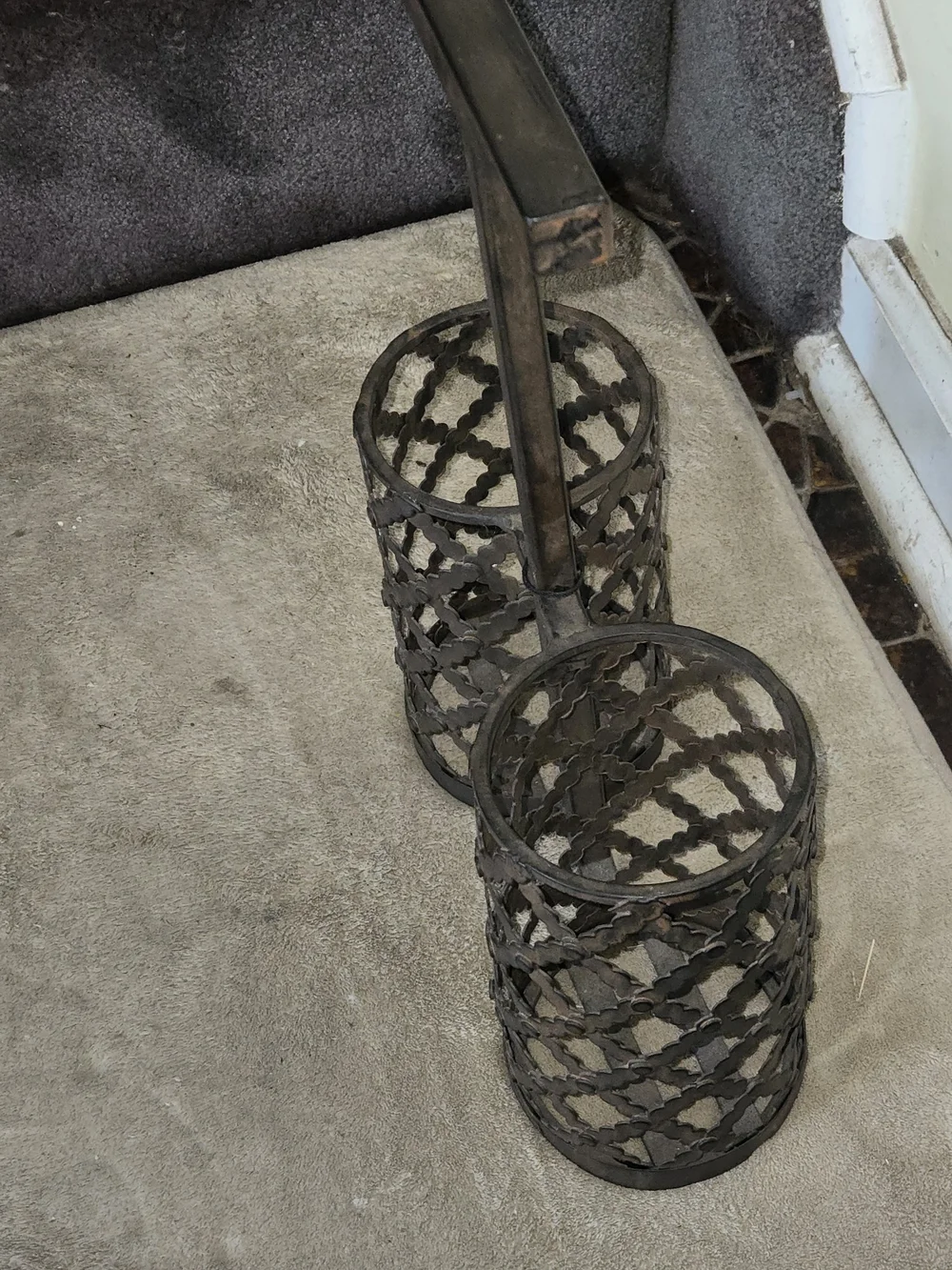 Wrought Iron Double Utensil Holder - Rustic Black